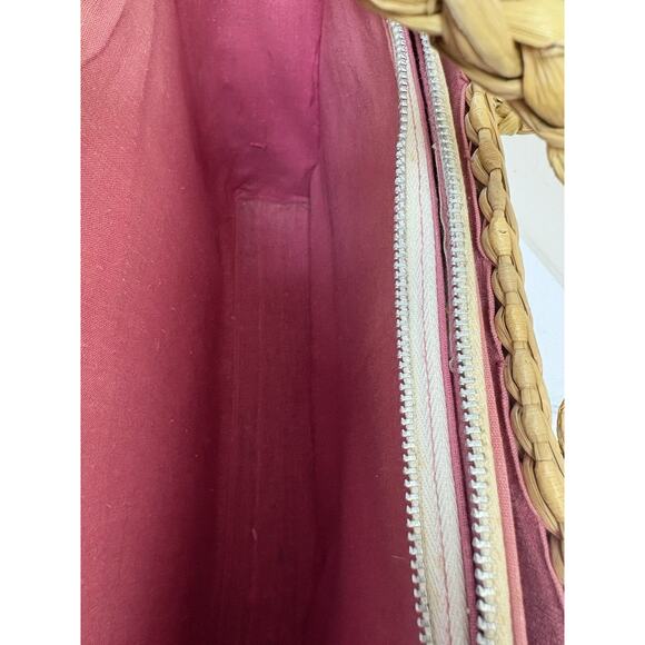 Mantessa Woven Straw Raffia Flower Tote Bag Pink White Boho Cottagecore - Picture 9 of 13